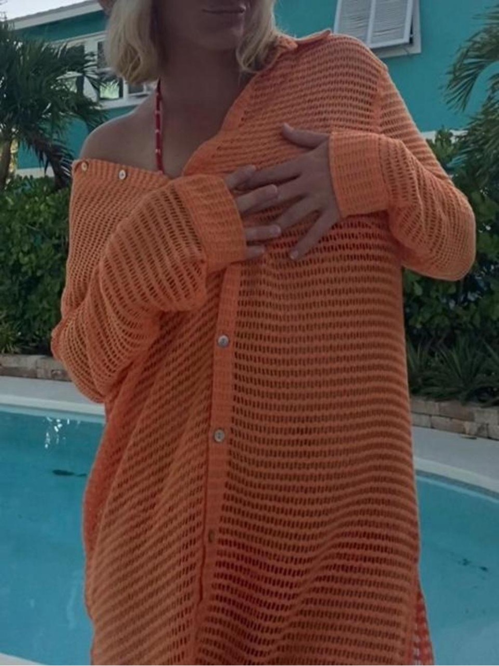 Orange Crochet Long Sleeve Cover-Up for Beach/Pool/Swim/Vacation 🌺